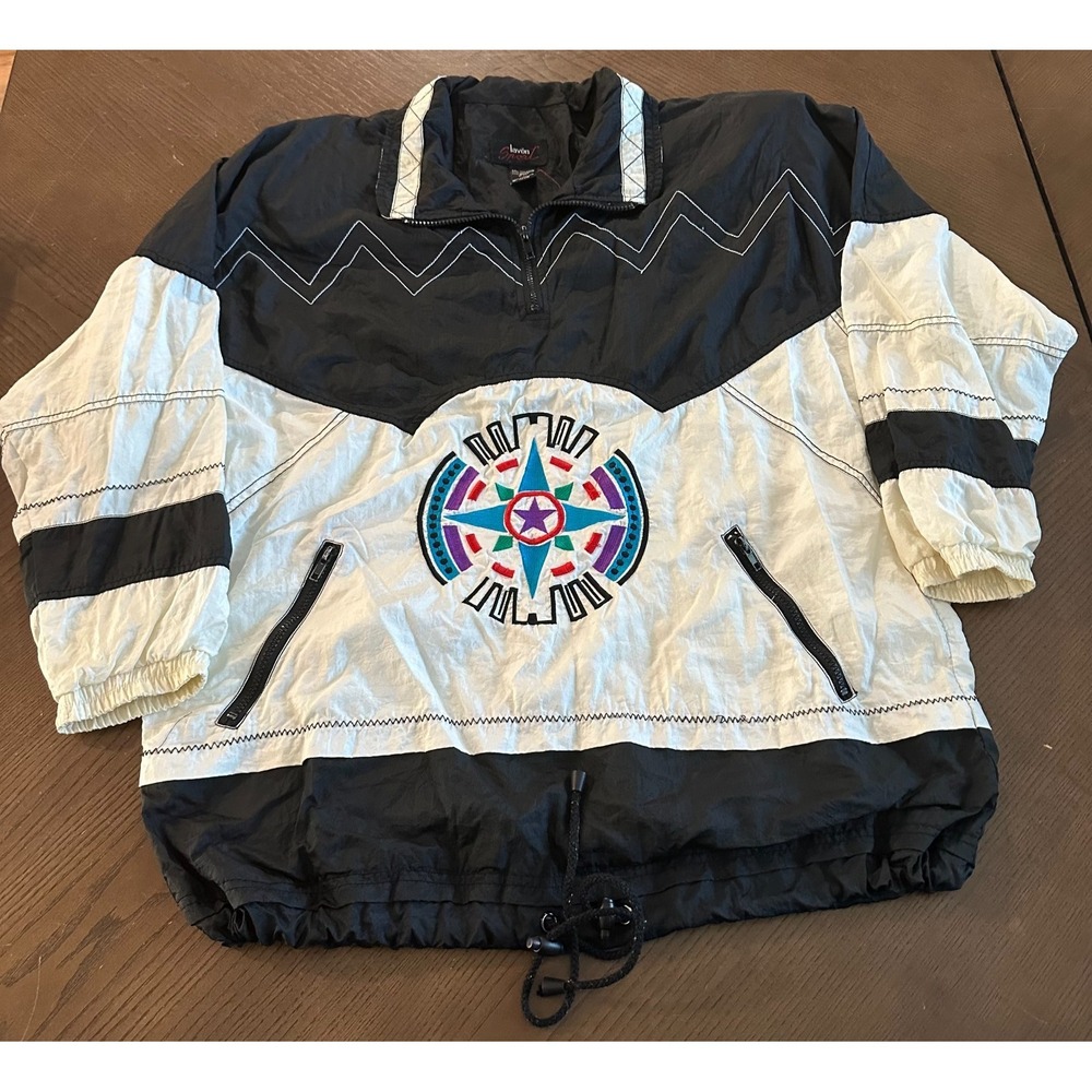 90s Lavon Full Zip Jacket Size S Oversized Colorblock Nylon Unisex Compass Vtg